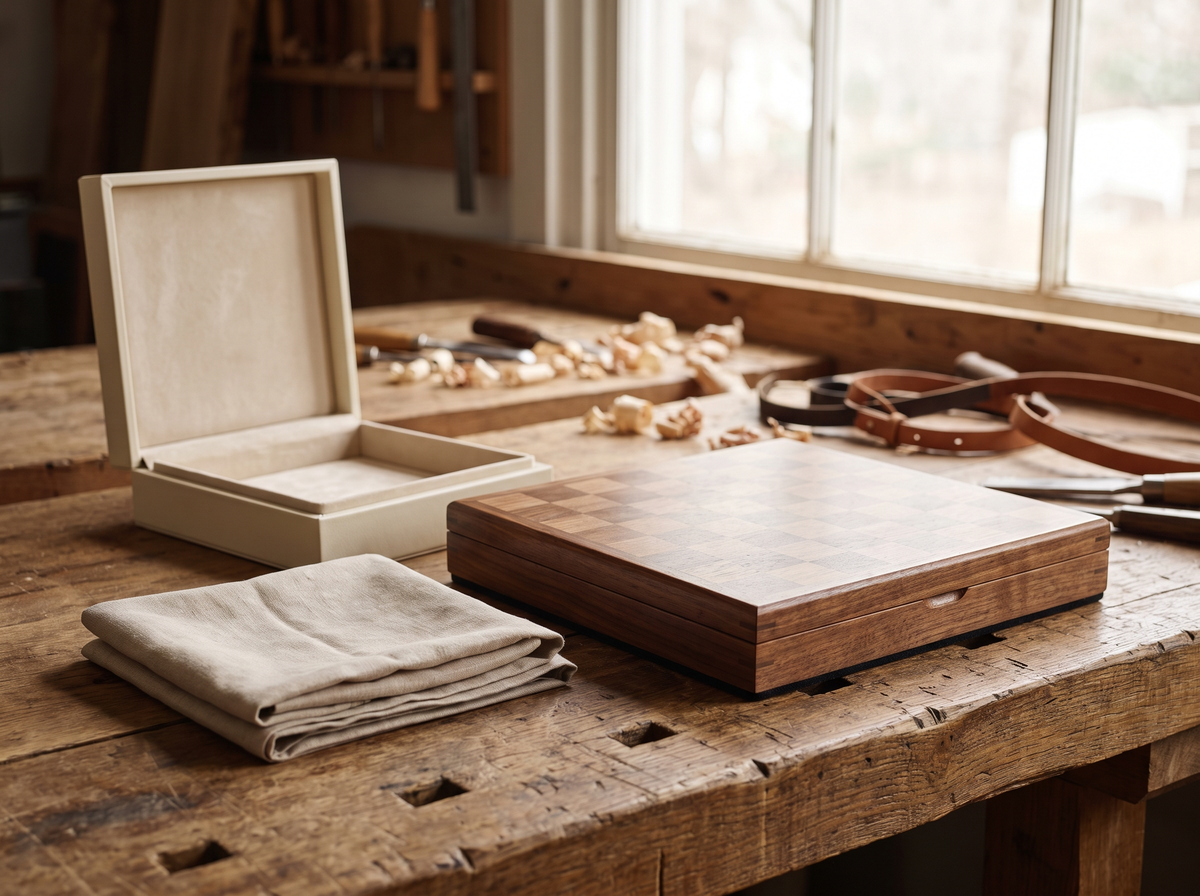 Échiquier pliable en bois et son coffret de protection Image