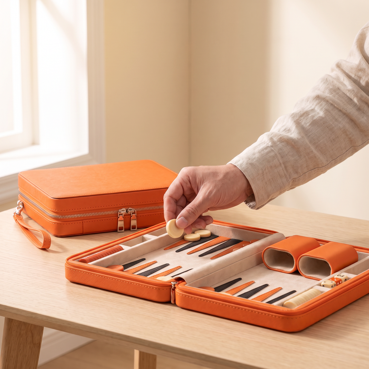 Backgammon Alanya - Set de Voyage Magnétique Simili Cuir — en jeu