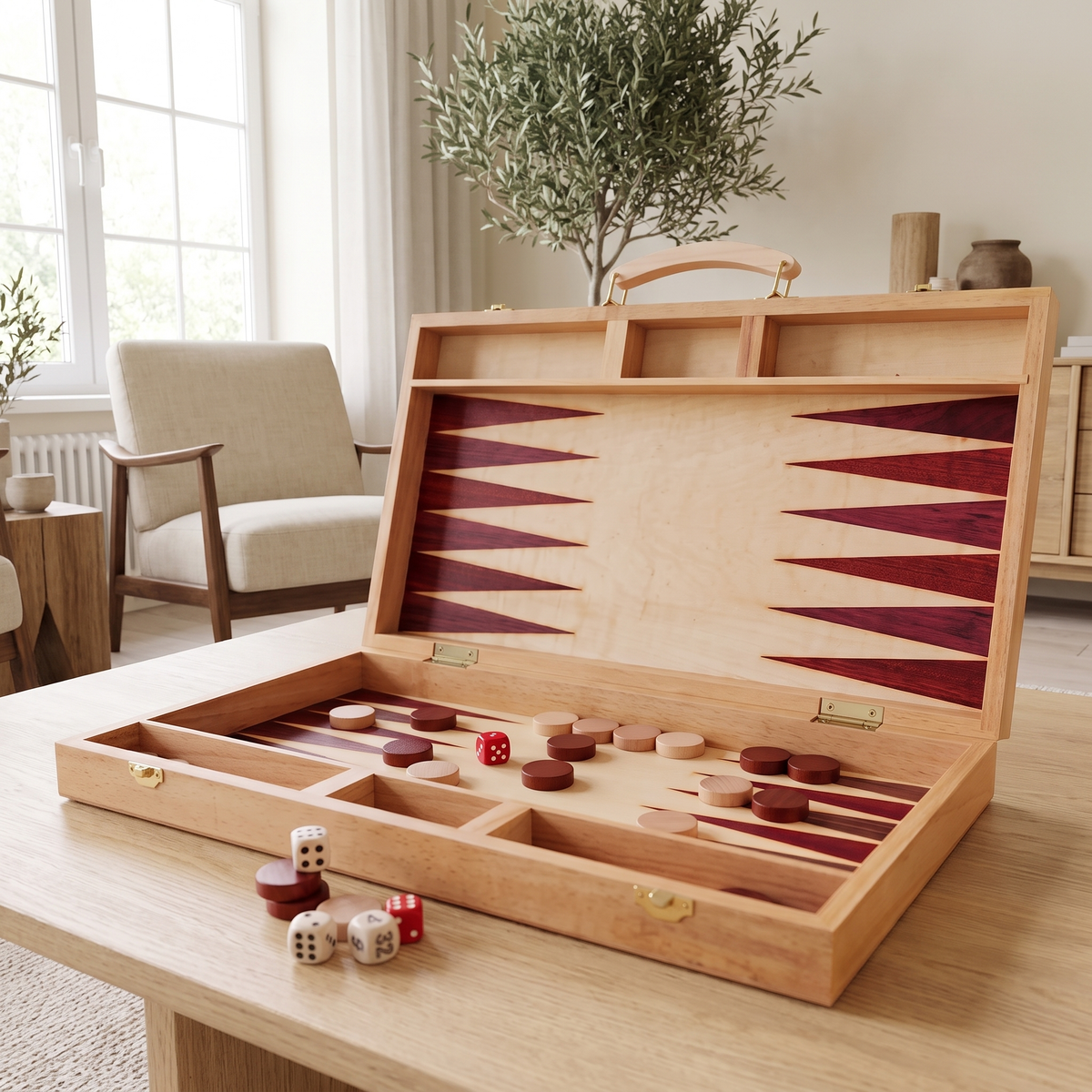 Backgammon Ankara - Coffret Bois de Hêtre Naturel — en situation