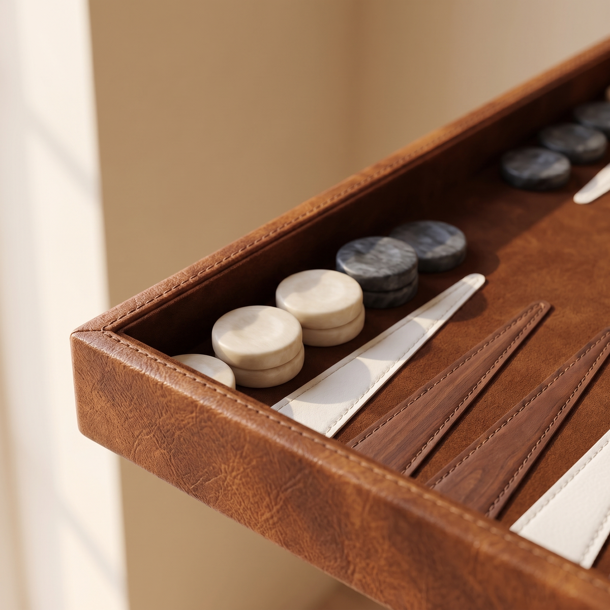 Backgammon Havana - Malette Simili Cuir Brun — detail