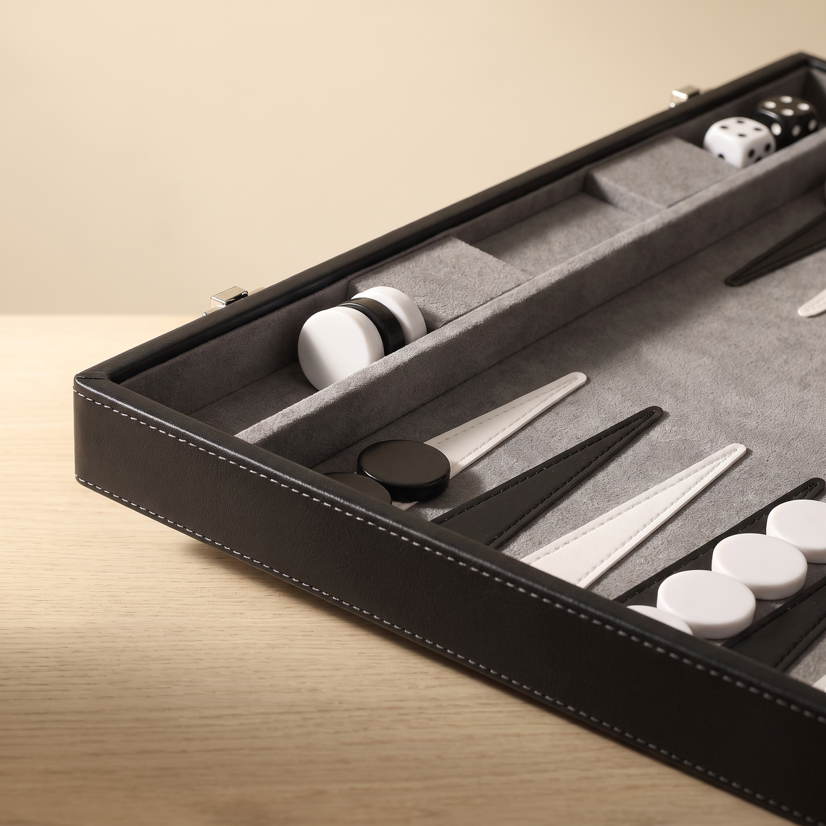 Backgammon Milano - Mallette Simili Cuir Noir — detail