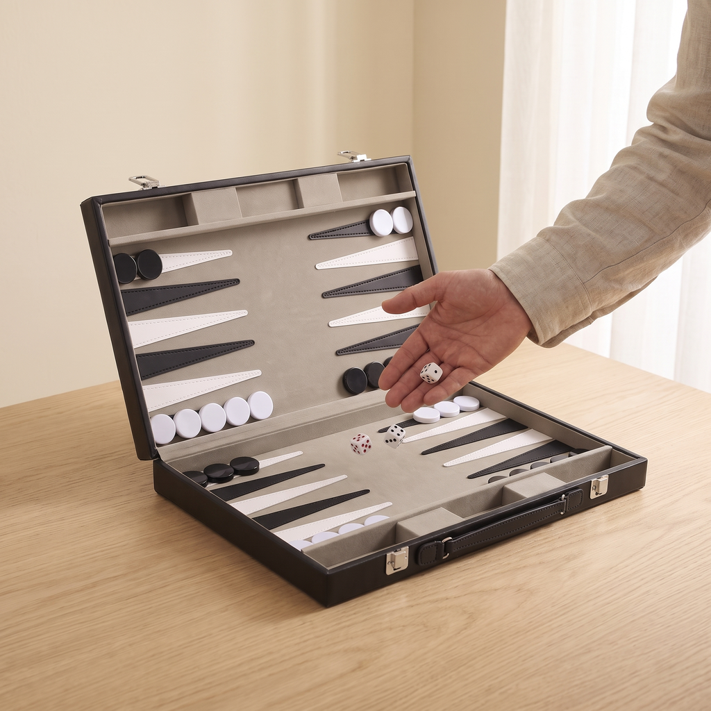 Backgammon Milano - Mallette Simili Cuir Noir — en jeu