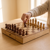 Jeu d'échecs avec tiroir en bois d'Érable — en jeu