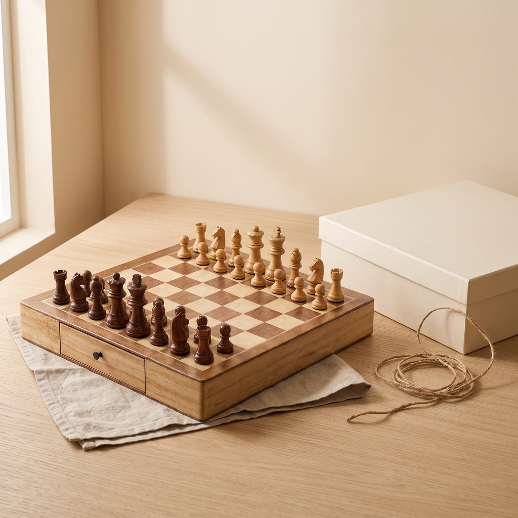 Jeu d'échecs avec tiroir en bois d'Érable — coffret cadeau