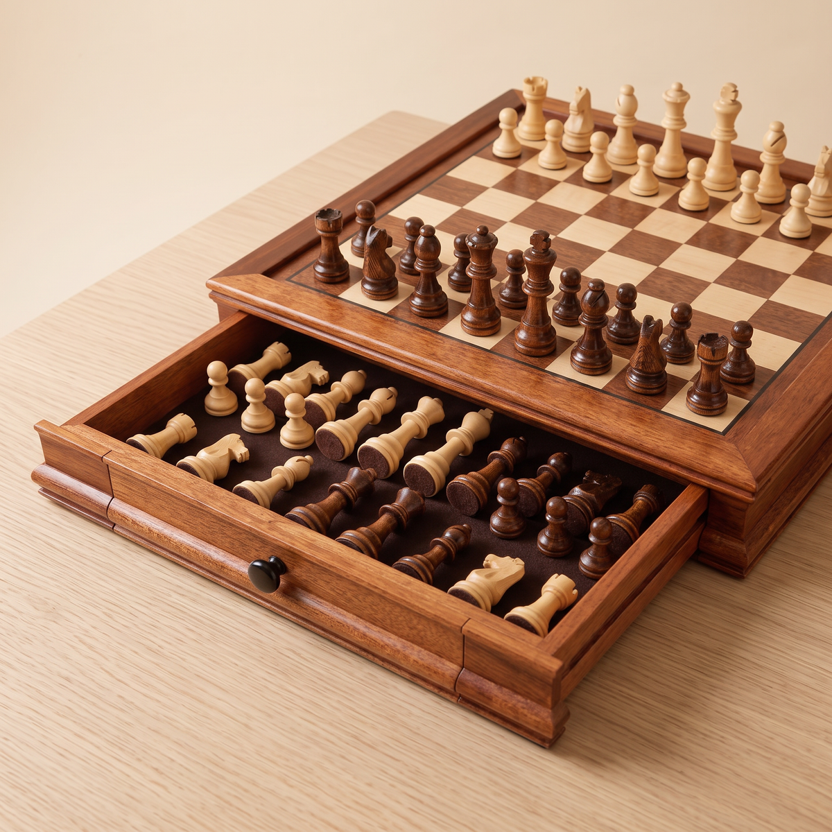 Échiquier magnétique avec tiroirs en bois d'Érable — rangement