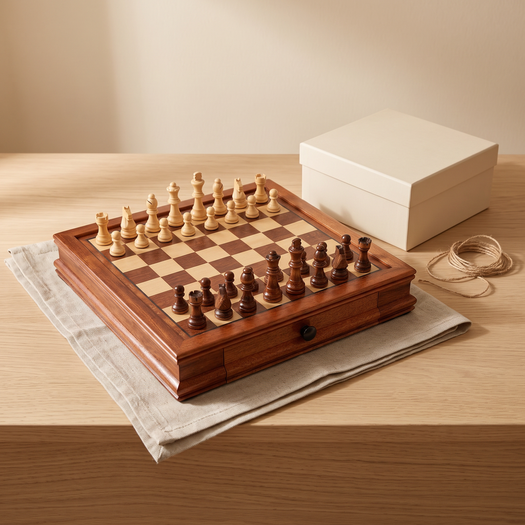 Échiquier magnétique avec tiroirs en bois d'Érable — coffret cadeau