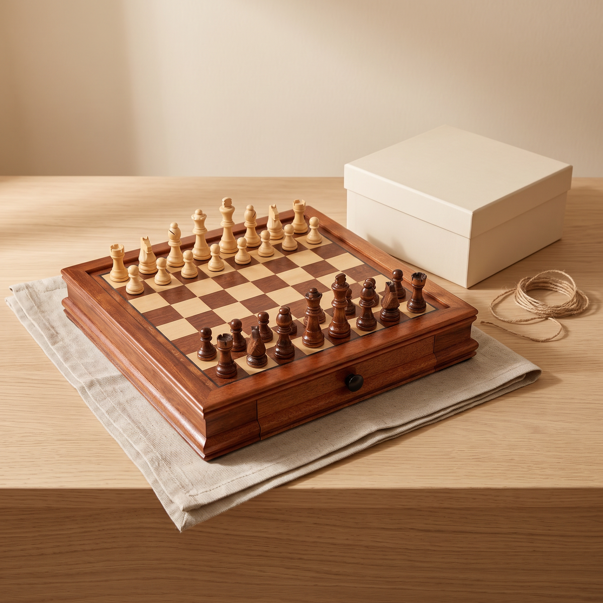 Échiquier magnétique avec tiroirs en bois d'Érable — coffret cadeau