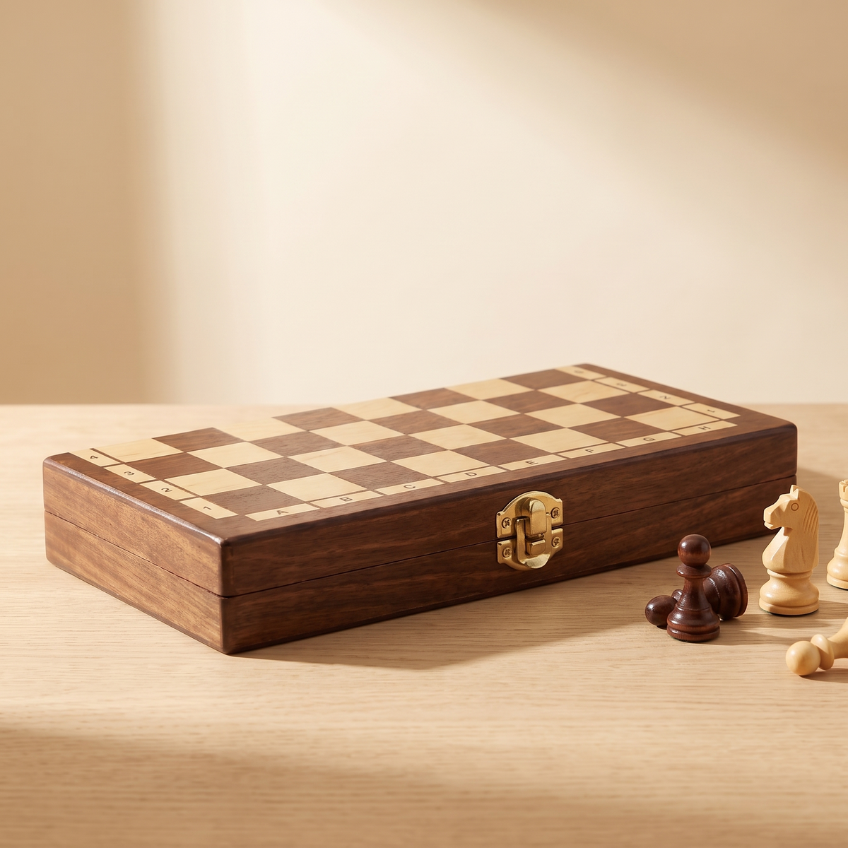 Échiquier magnétique pliable en bois de Noyer — rangement