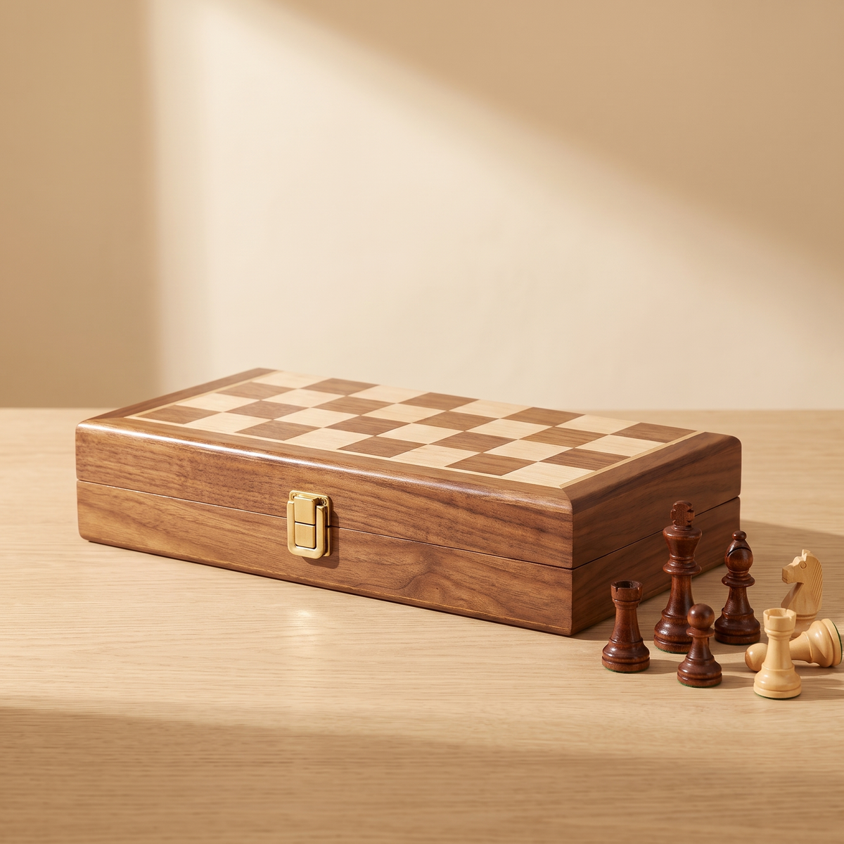 Échiquier magnétique pliable en bois d'Acajou — rangement