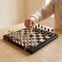 Échiquier pliable en bois d'Ébène et pièces acrylique effet métal — en jeu