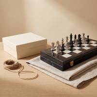 Échiquier pliable en bois d'Ébène et pièces acrylique effet métal — coffret cadeau